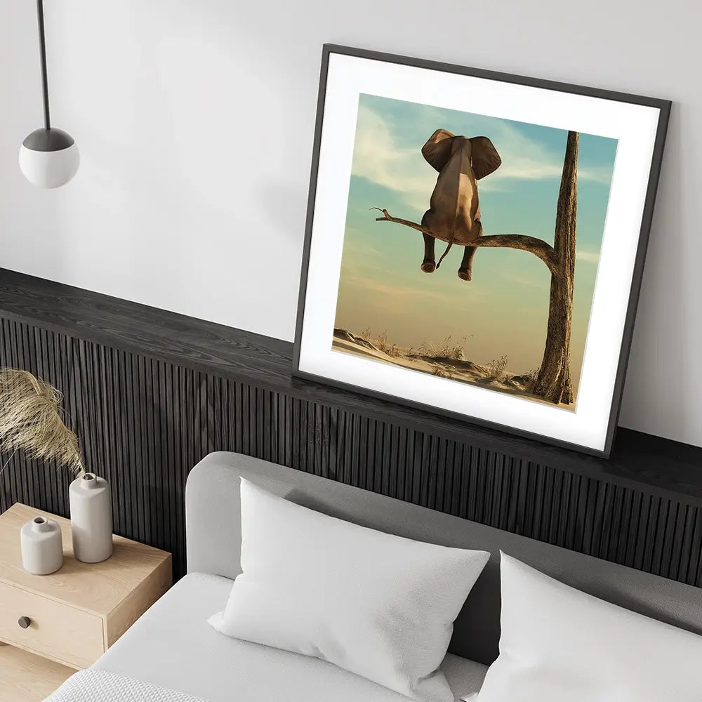 Sitting Elephant Square Framed Art Print Sitting Elephant Square Framed Art Print wall art product Orla / Shutterstock