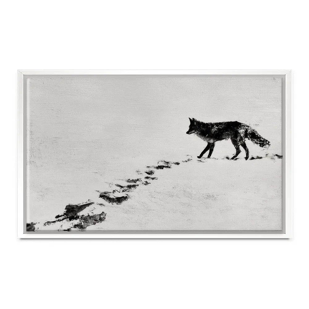 Snow Fox Trail Canvas Print Snow Fox Trail Canvas Print wall art product Chromatic Storm Studio