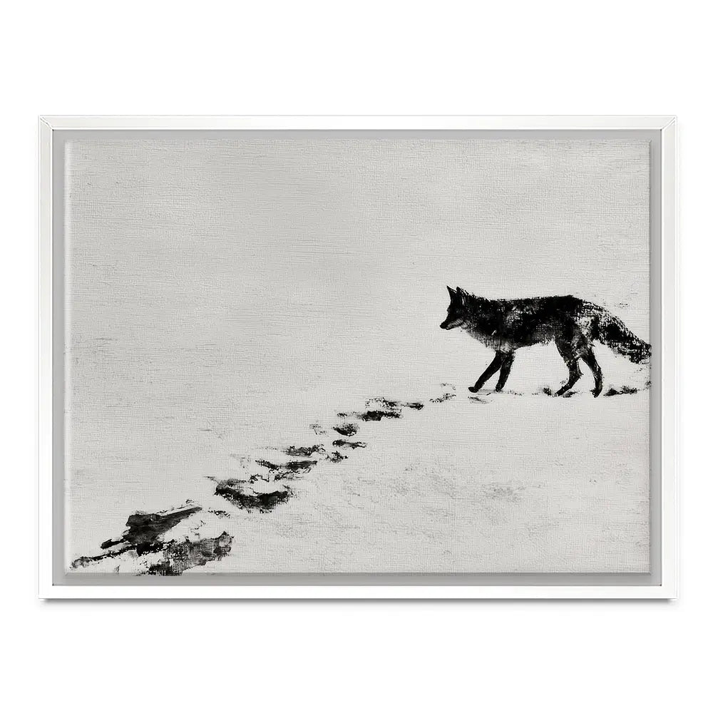 Snow Fox Trail Canvas Print Snow Fox Trail Canvas Print wall art product Chromatic Storm Studio