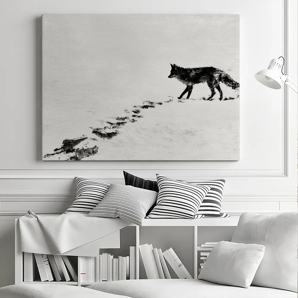 Snow Fox Trail Canvas Print Snow Fox Trail Canvas Print wall art product Chromatic Storm Studio