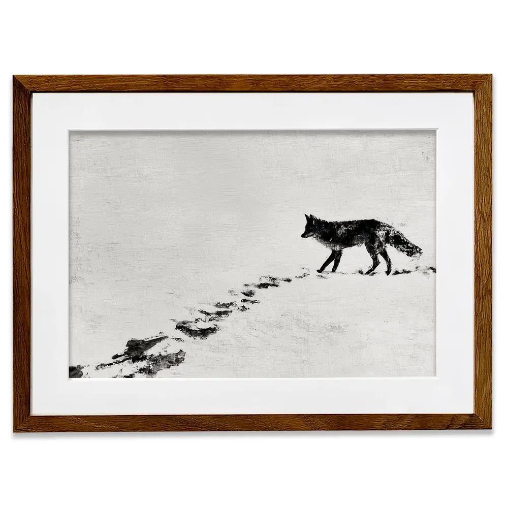 Snow Fox Trail Framed Art Print Snow Fox Trail Framed Art Print wall art product Chromatic Storm Studio