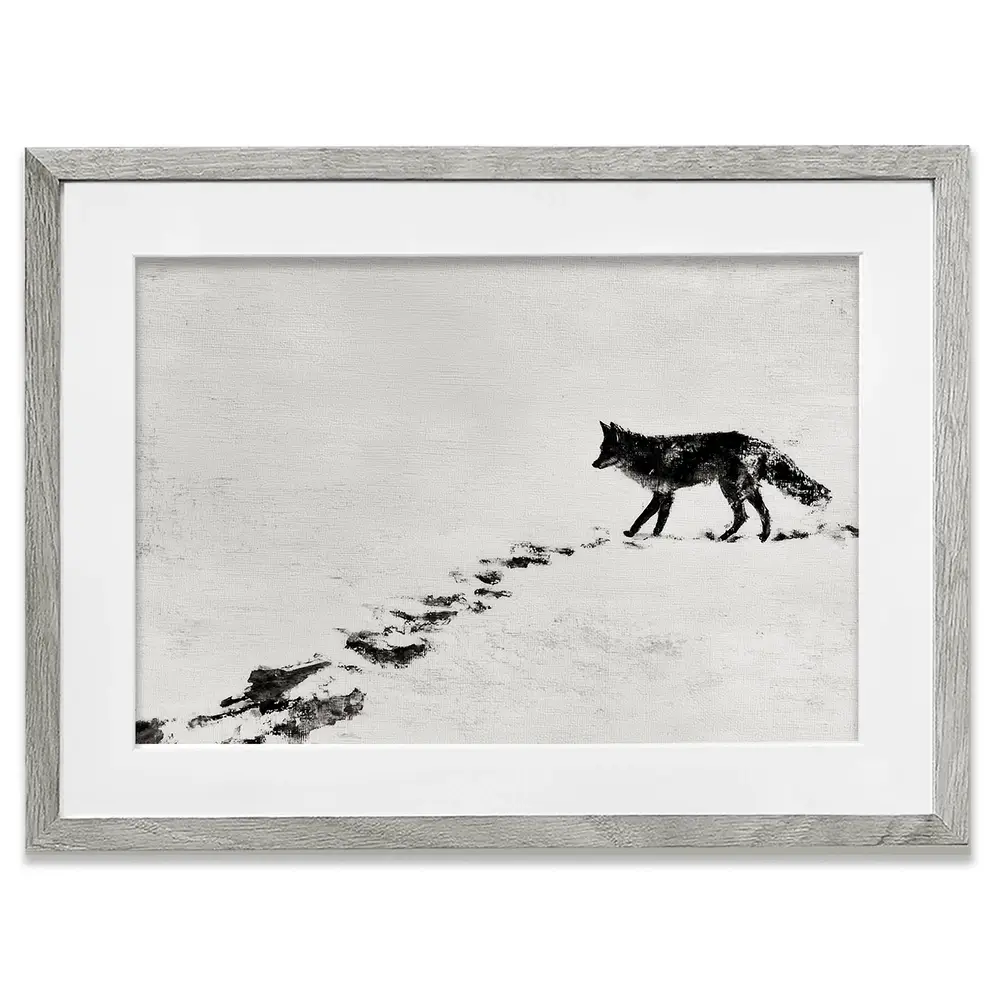 Snow Fox Trail Framed Art Print Snow Fox Trail Framed Art Print wall art product Chromatic Storm Studio