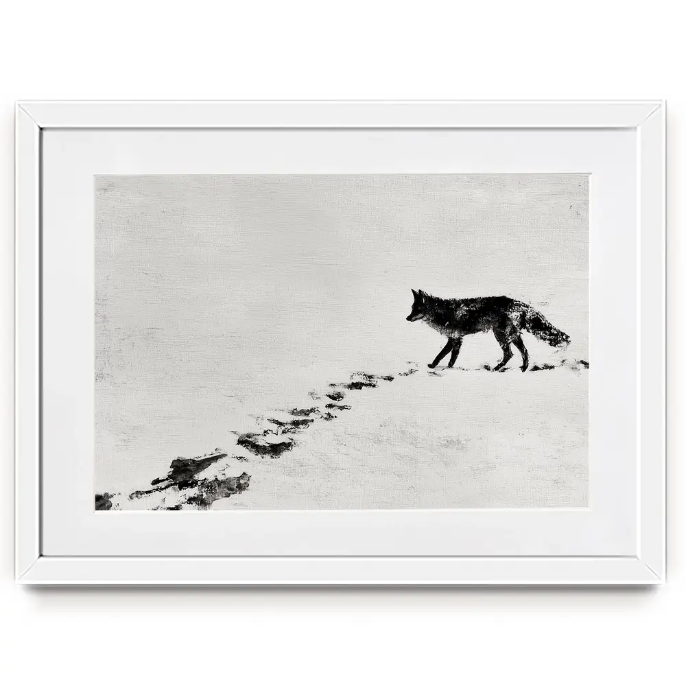 Snow Fox Trail Framed Art Print Snow Fox Trail Framed Art Print wall art product Chromatic Storm Studio