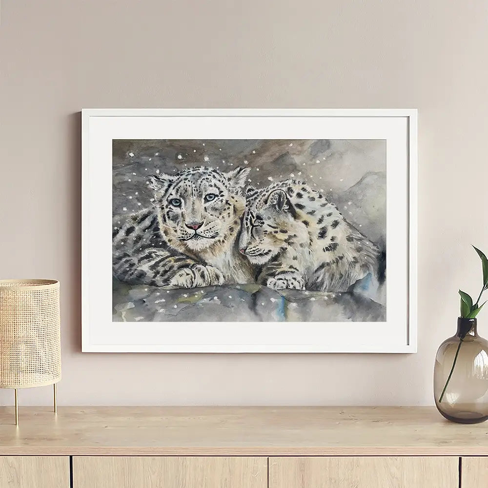 Snow Leopard Love Framed Art Print Snow Leopard Love Framed Art Print wall art product Karen Sutton