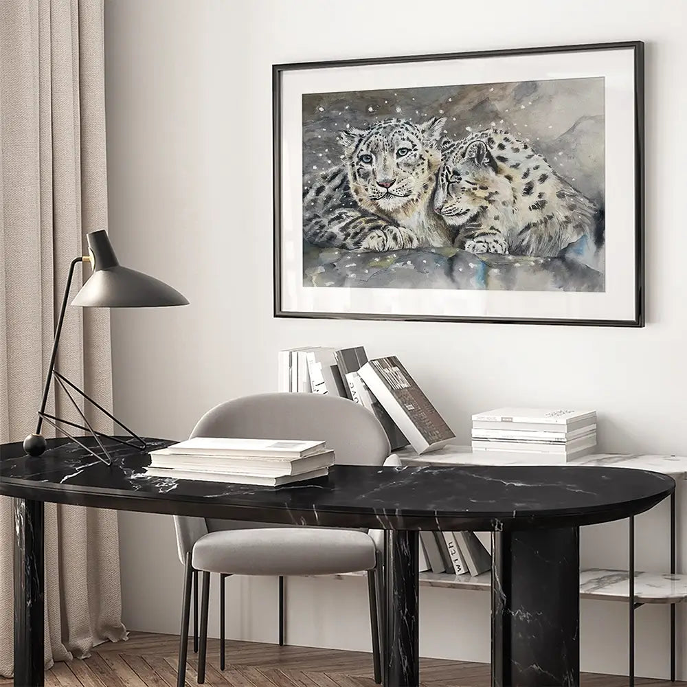 Snow Leopard Love Framed Art Print Snow Leopard Love Framed Art Print wall art product Karen Sutton