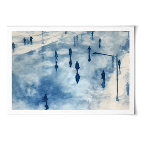 Snowy City Plaza With Walking Figures Art Print Snowy City Plaza With Walking Figures Art Print wall art product Chromatic Storm Studio