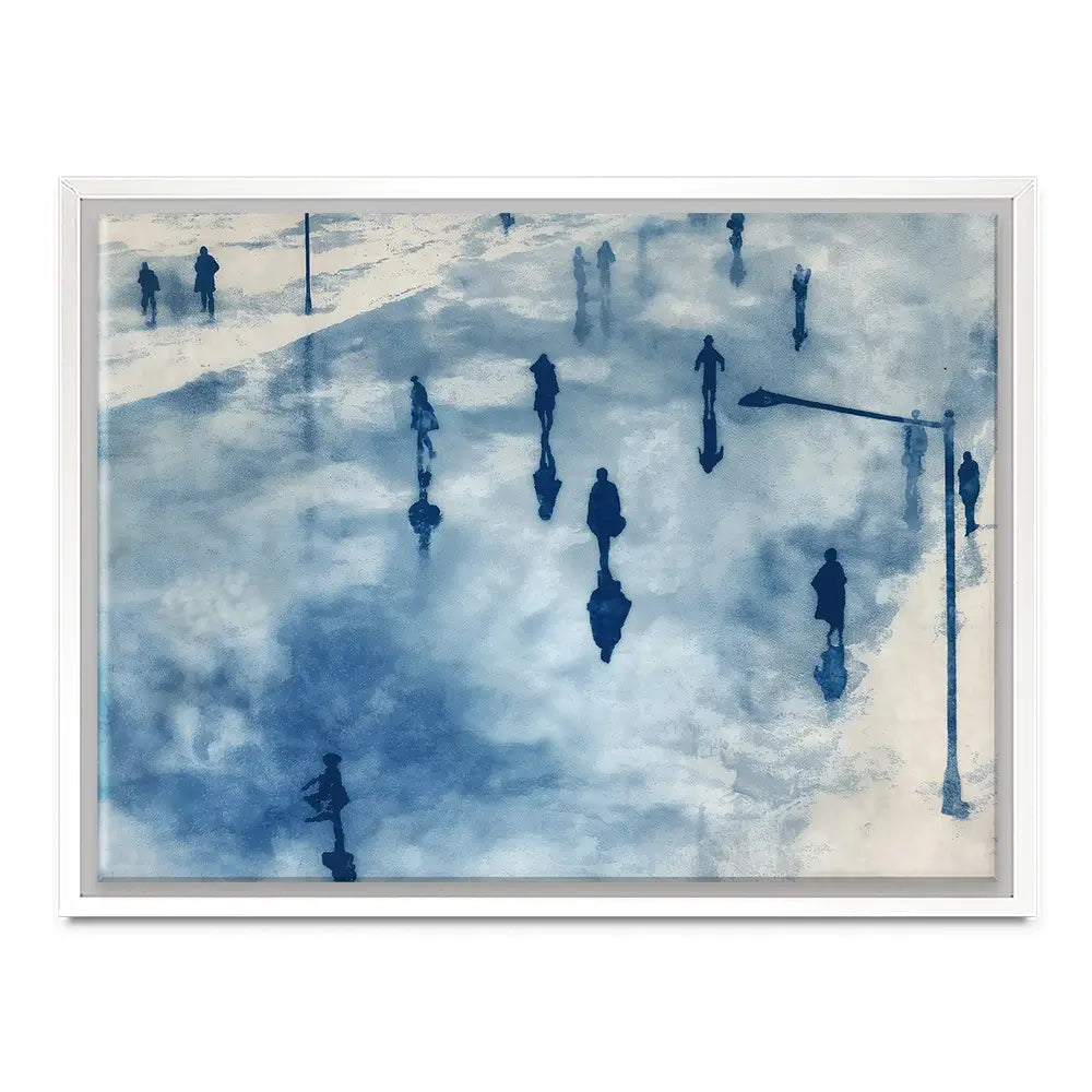 Snowy City Plaza With Walking Figures Canvas Print Snowy City Plaza With Walking Figures Canvas Print wall art product Chromatic Storm Studio