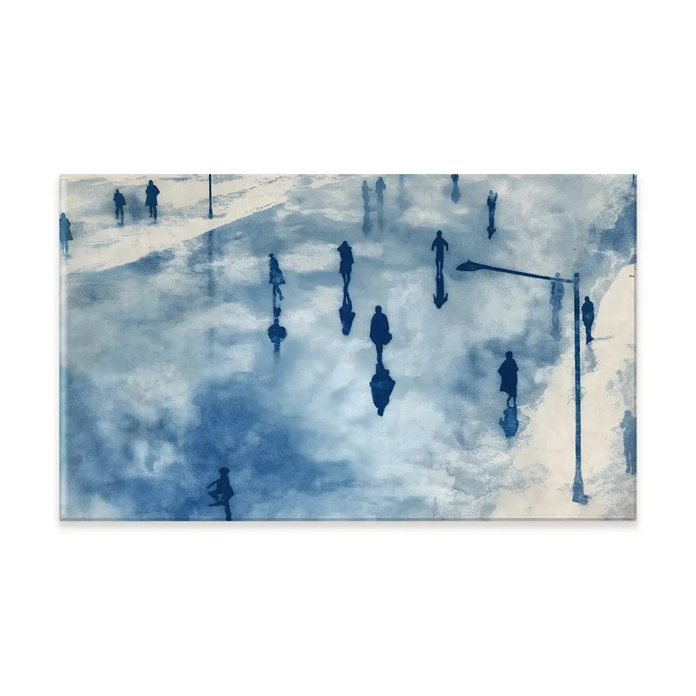 Snowy City Plaza With Walking Figures Canvas Print Snowy City Plaza With Walking Figures Canvas Print wall art product Chromatic Storm Studio