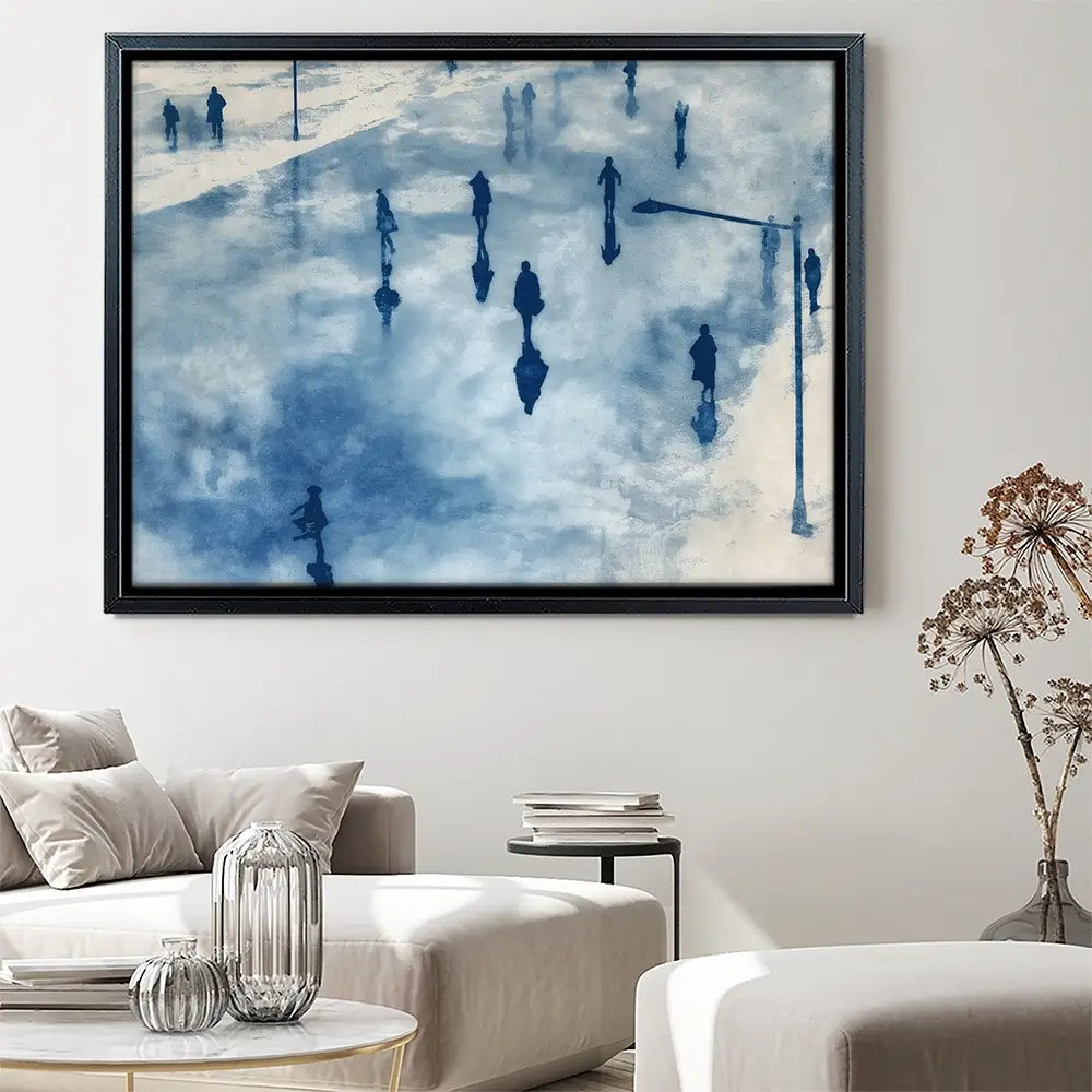 Snowy City Plaza With Walking Figures Canvas Print Snowy City Plaza With Walking Figures Canvas Print wall art product Chromatic Storm Studio