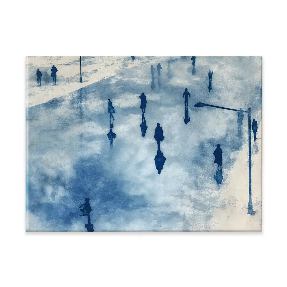 Snowy City Plaza With Walking Figures Canvas Print Snowy City Plaza With Walking Figures Canvas Print wall art product Chromatic Storm Studio