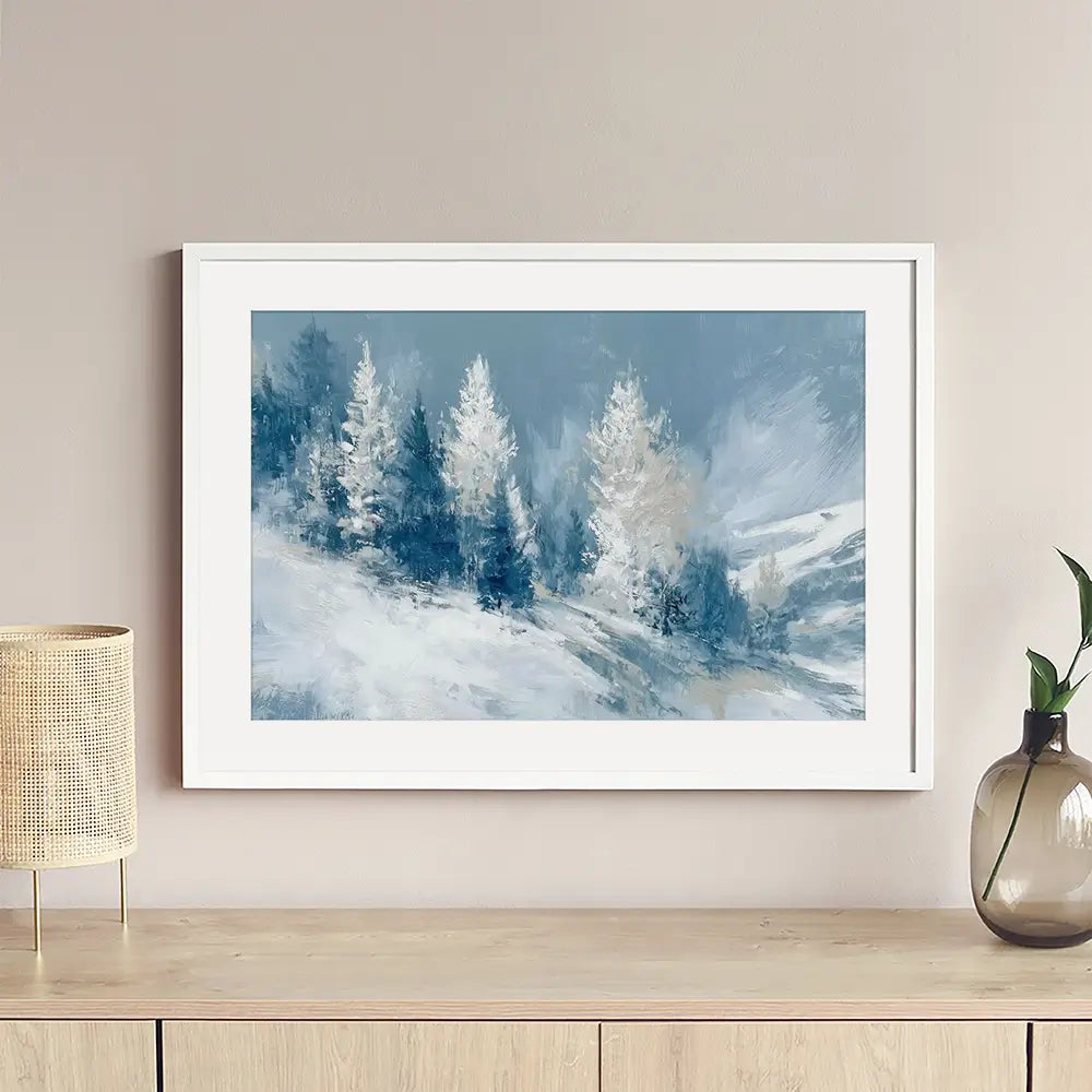 Snowy Pines On A Ridge Framed Art Print Snowy Pines On A Ridge Framed Art Print wall art product Chromatic Storm Studio
