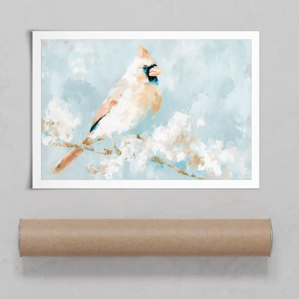 Soft Cardinal On Snowy Branch Art Print Soft Cardinal On Snowy Branch Art Print wall art product Chromatic Storm Studio