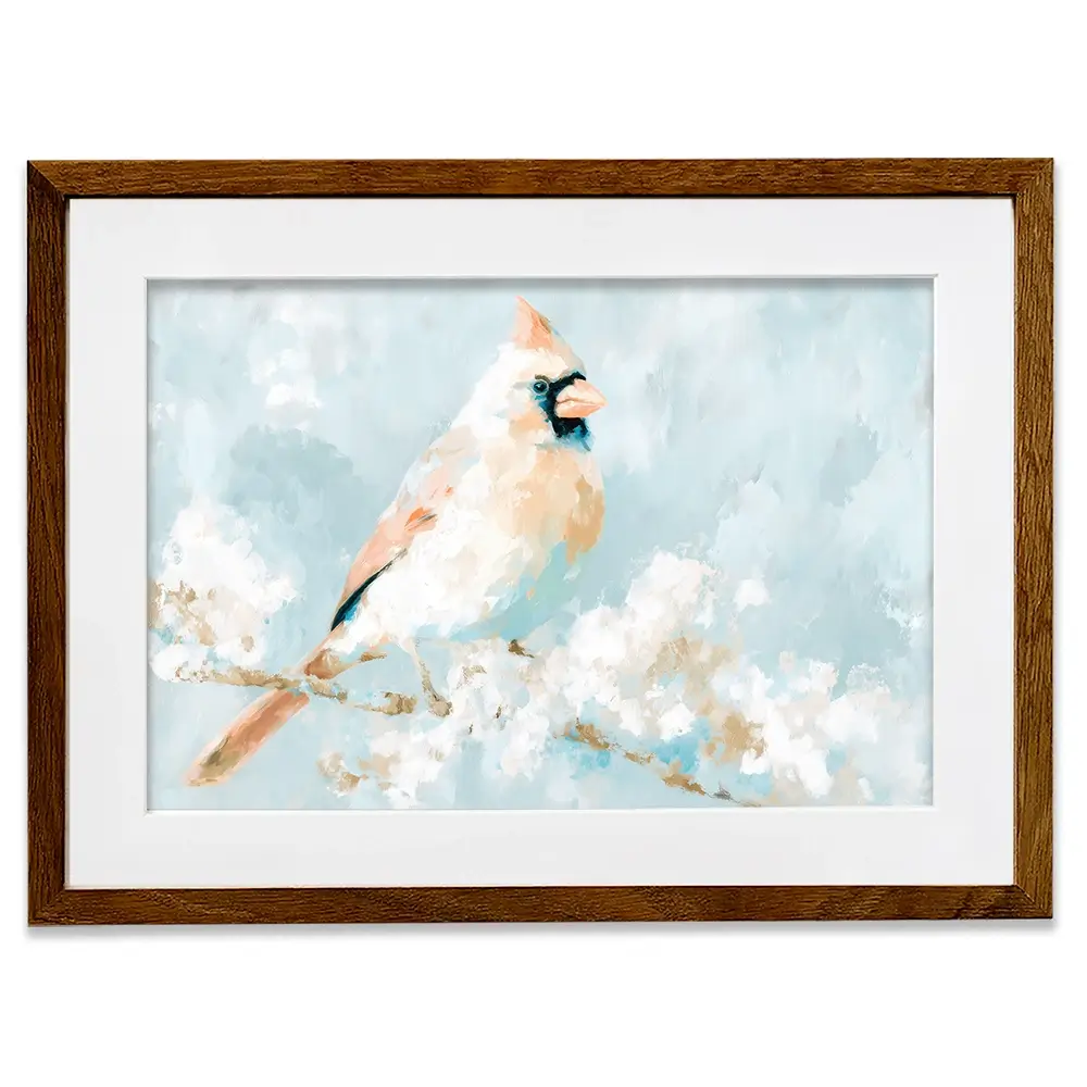 Soft Cardinal On Snowy Branch Framed Art Print Soft Cardinal On Snowy Branch Framed Art Print wall art product Chromatic Storm Studio