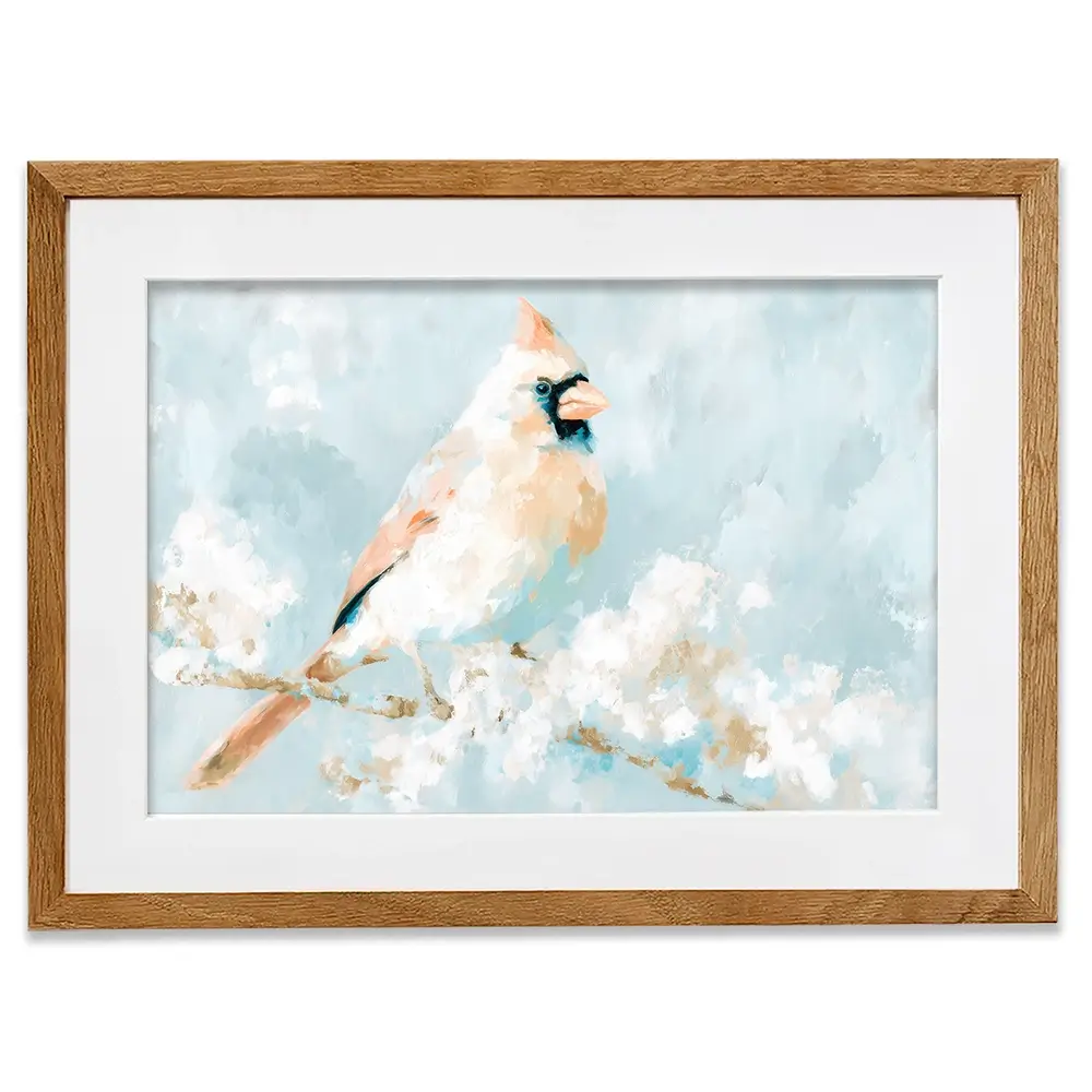 Soft Cardinal On Snowy Branch Framed Art Print Soft Cardinal On Snowy Branch Framed Art Print wall art product Chromatic Storm Studio