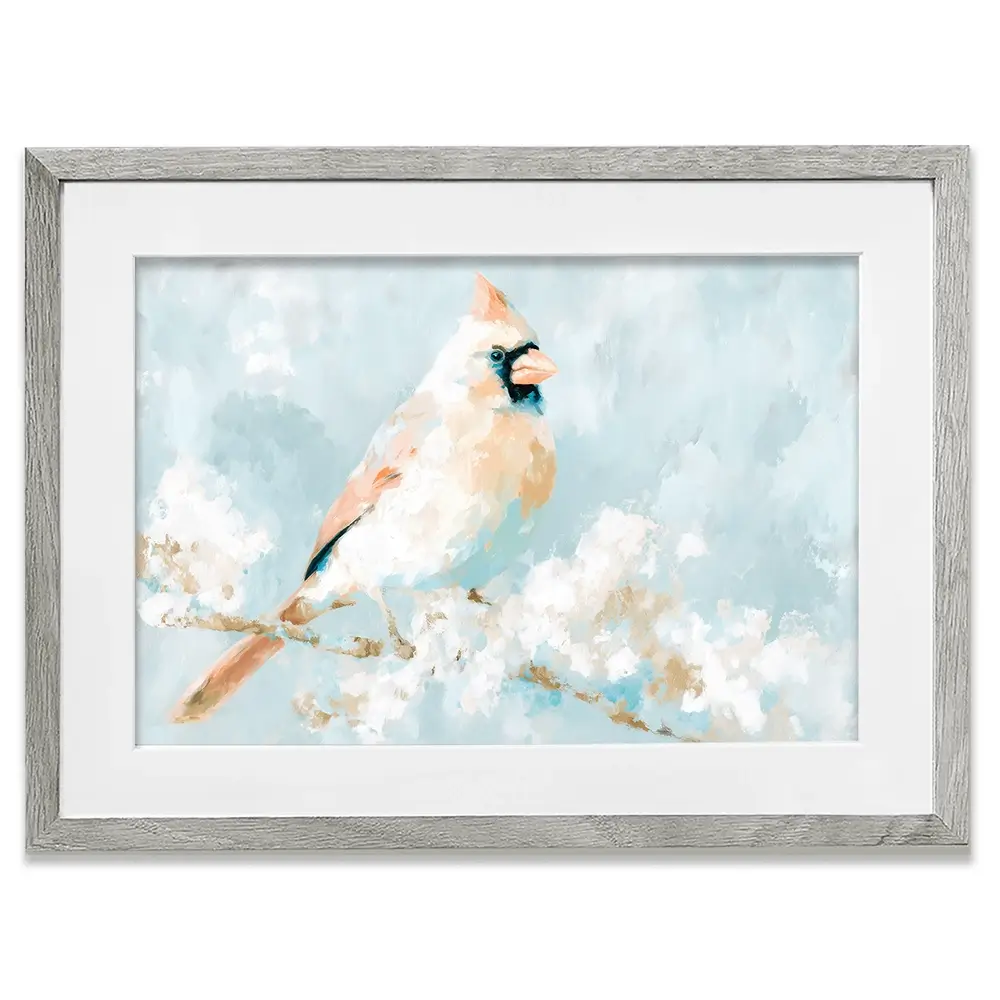 Soft Cardinal On Snowy Branch Framed Art Print Soft Cardinal On Snowy Branch Framed Art Print wall art product Chromatic Storm Studio