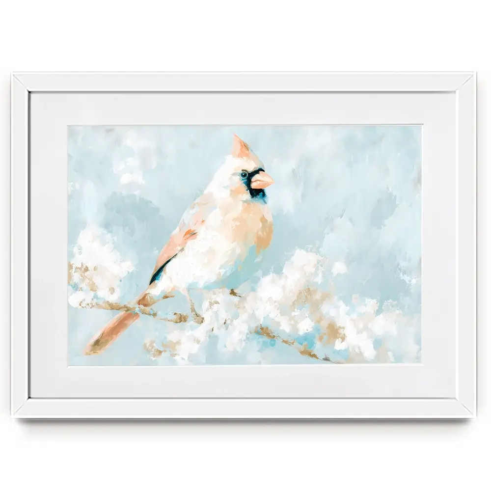 Soft Cardinal On Snowy Branch Framed Art Print Soft Cardinal On Snowy Branch Framed Art Print wall art product Chromatic Storm Studio