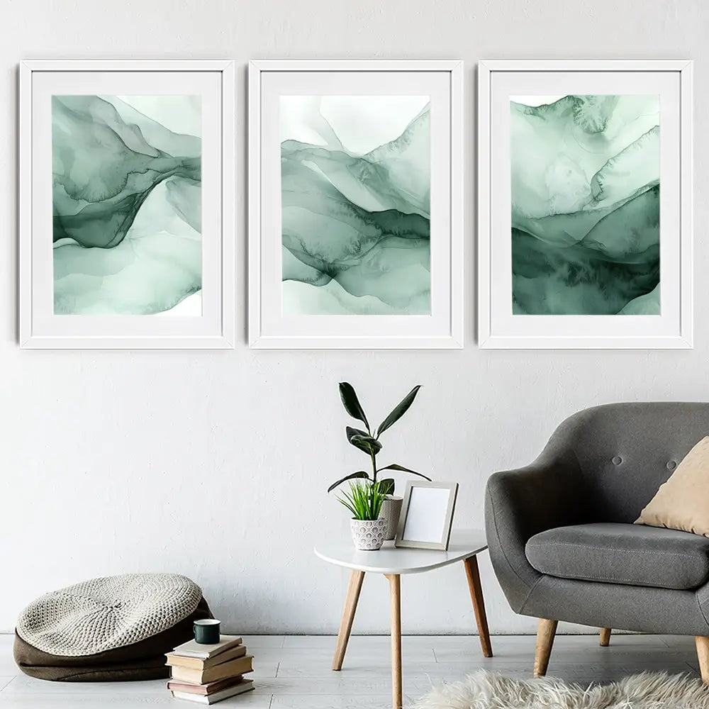 Soft Green Framed Art Print Trio Soft Green Framed Art Print Trio wall art product IAmHomeStudio