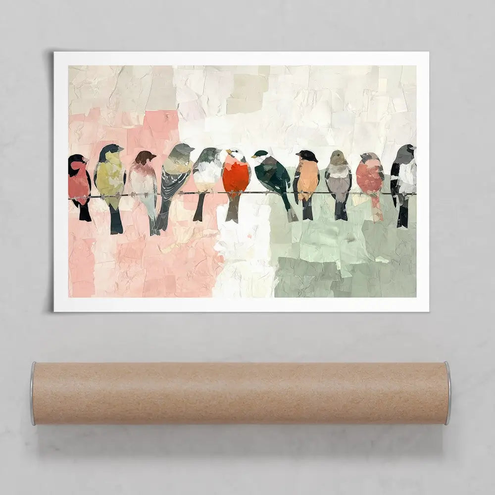 Songbirds On A Wire Art Print Songbirds On A Wire Art Print wall art product Chromatic Storm Studio