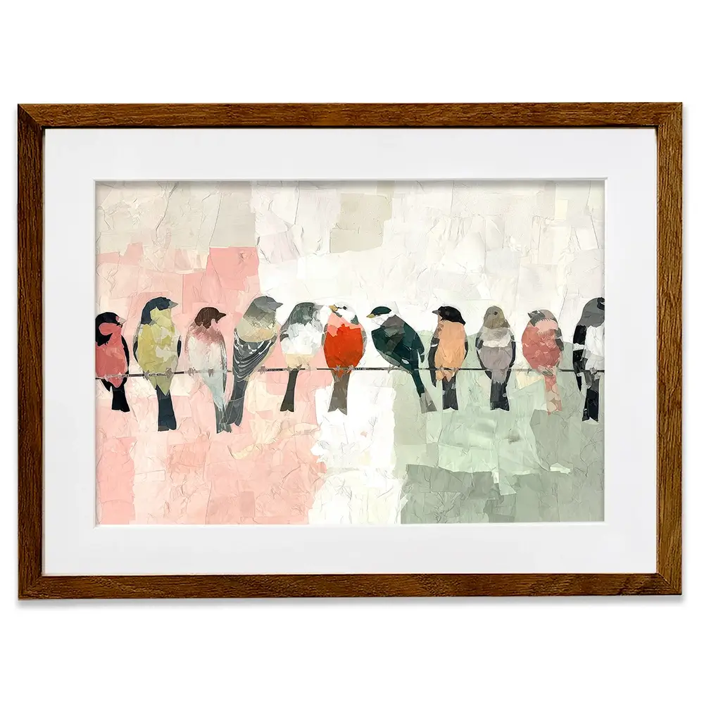 Songbirds On A Wire Framed Art Print Songbirds On A Wire Framed Art Print wall art product Chromatic Storm Studio