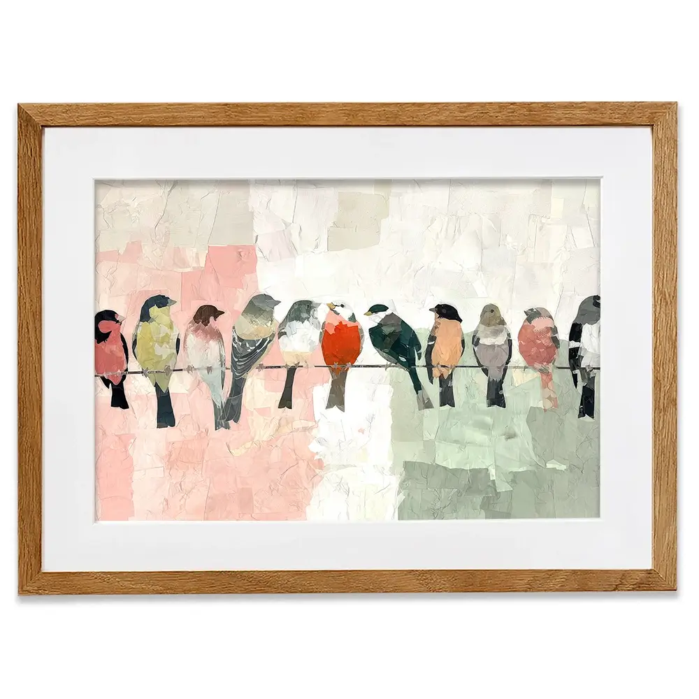 Songbirds On A Wire Framed Art Print Songbirds On A Wire Framed Art Print wall art product Chromatic Storm Studio