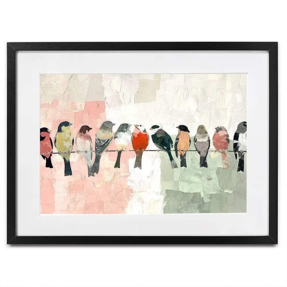Songbirds On A Wire Framed Art Print Songbirds On A Wire Framed Art Print wall art product Chromatic Storm Studio