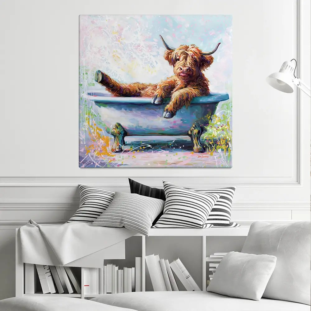 Splish Splash Baby Cow Canvas Print Splish Splash Baby Cow Canvas Print wall art product Leon Devenice