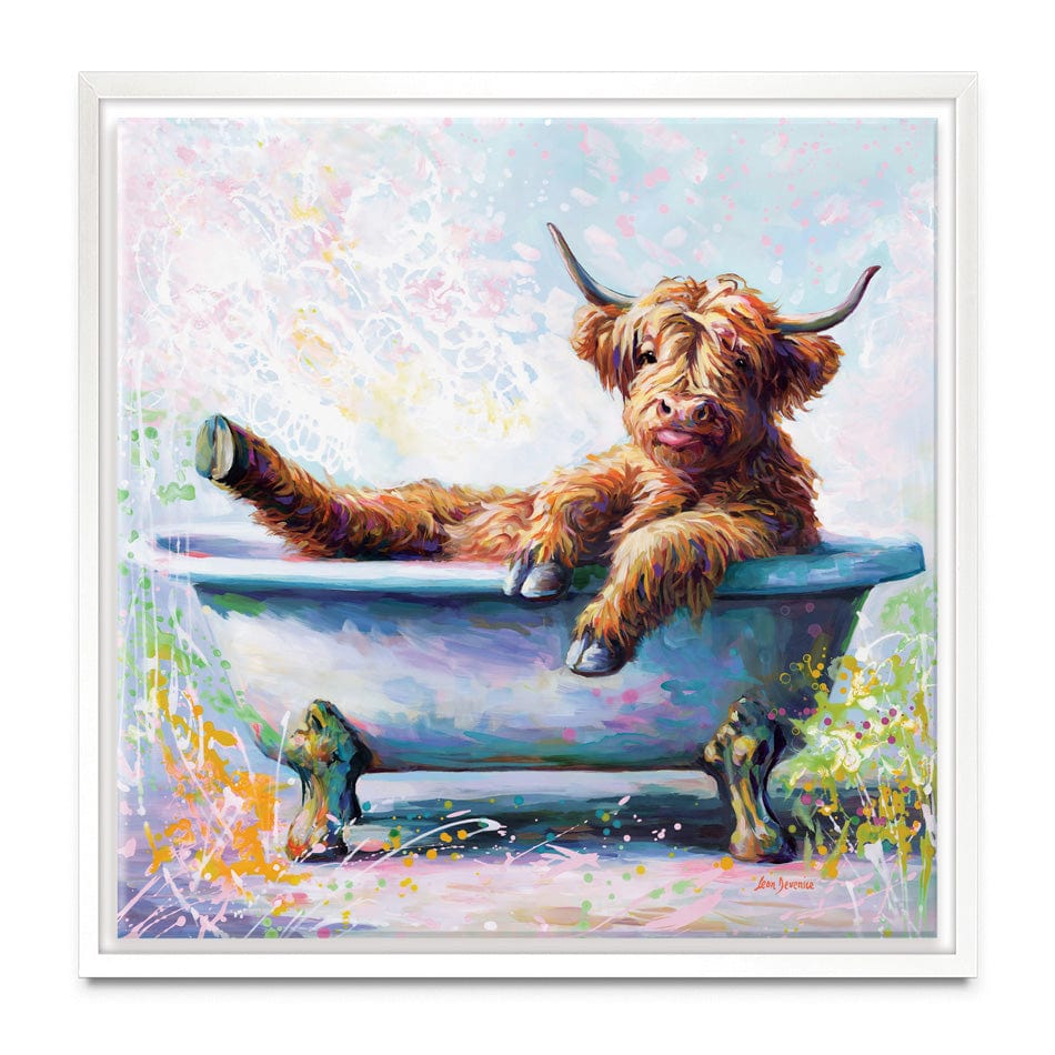 Splish Splash Baby Cow Canvas Print wall art product Leon Devenice
