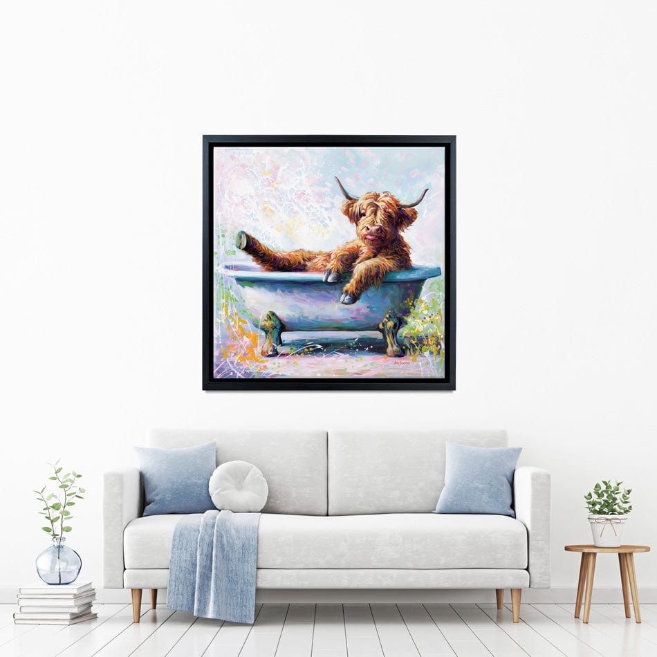 Splish Splash Baby Cow Canvas Print wall art product Leon Devenice