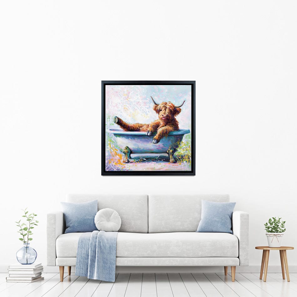 Splish Splash Baby Cow Canvas Print wall art product Leon Devenice