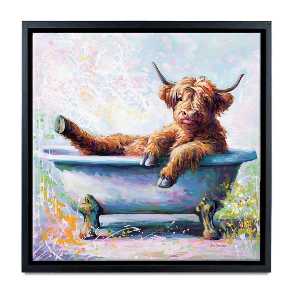 Splish Splash Baby Cow Canvas Print wall art product Leon Devenice