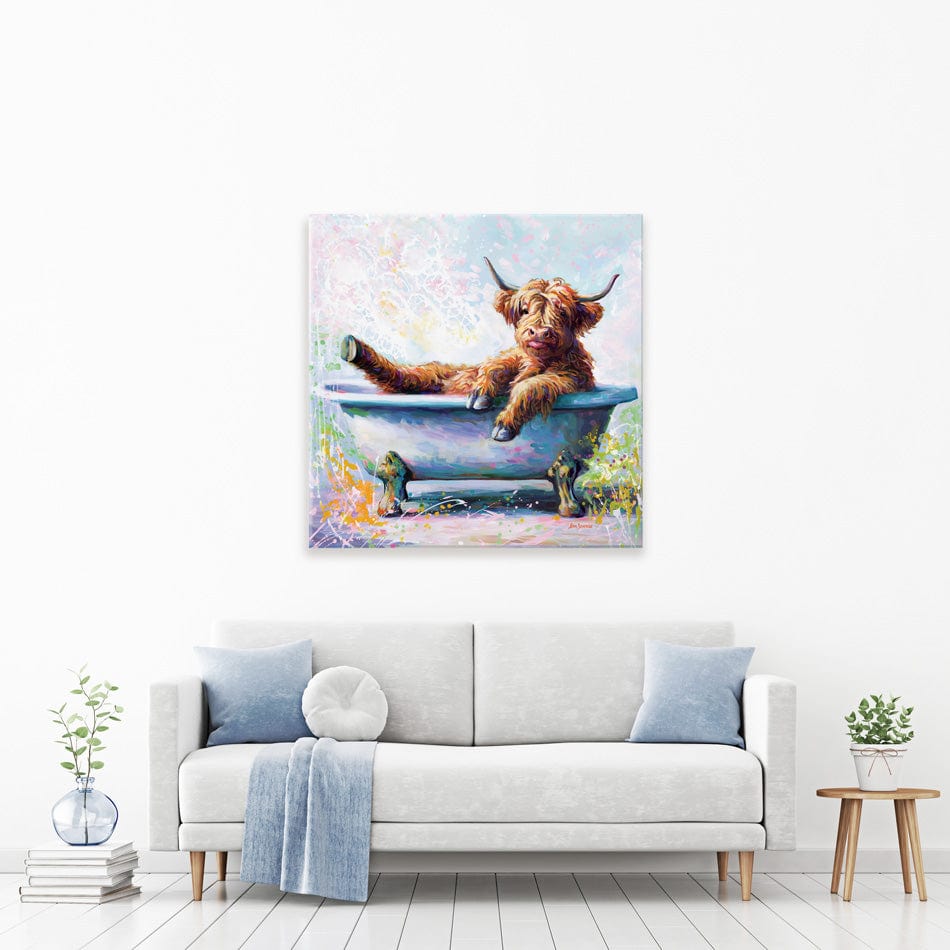 Splish Splash Baby Cow Canvas Print wall art product Leon Devenice