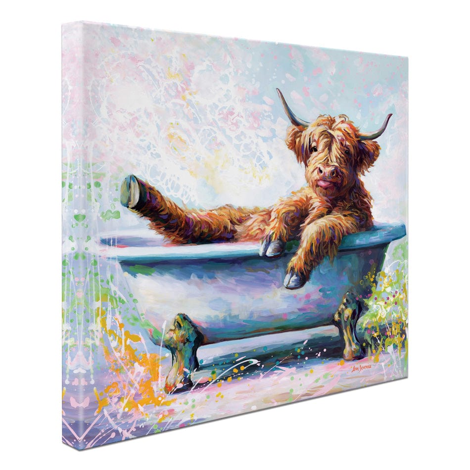 Splish Splash Baby Cow Canvas Print wall art product Leon Devenice