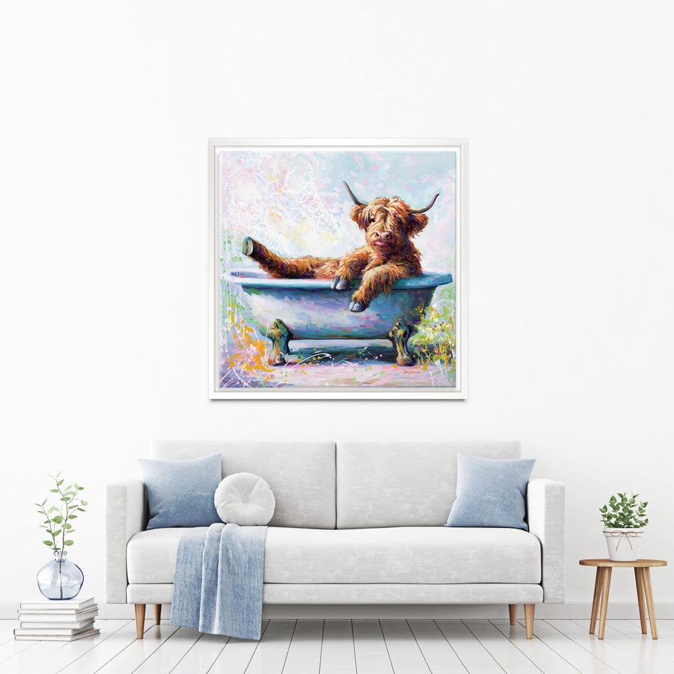 Splish Splash Baby Cow Canvas Print wall art product Leon Devenice
