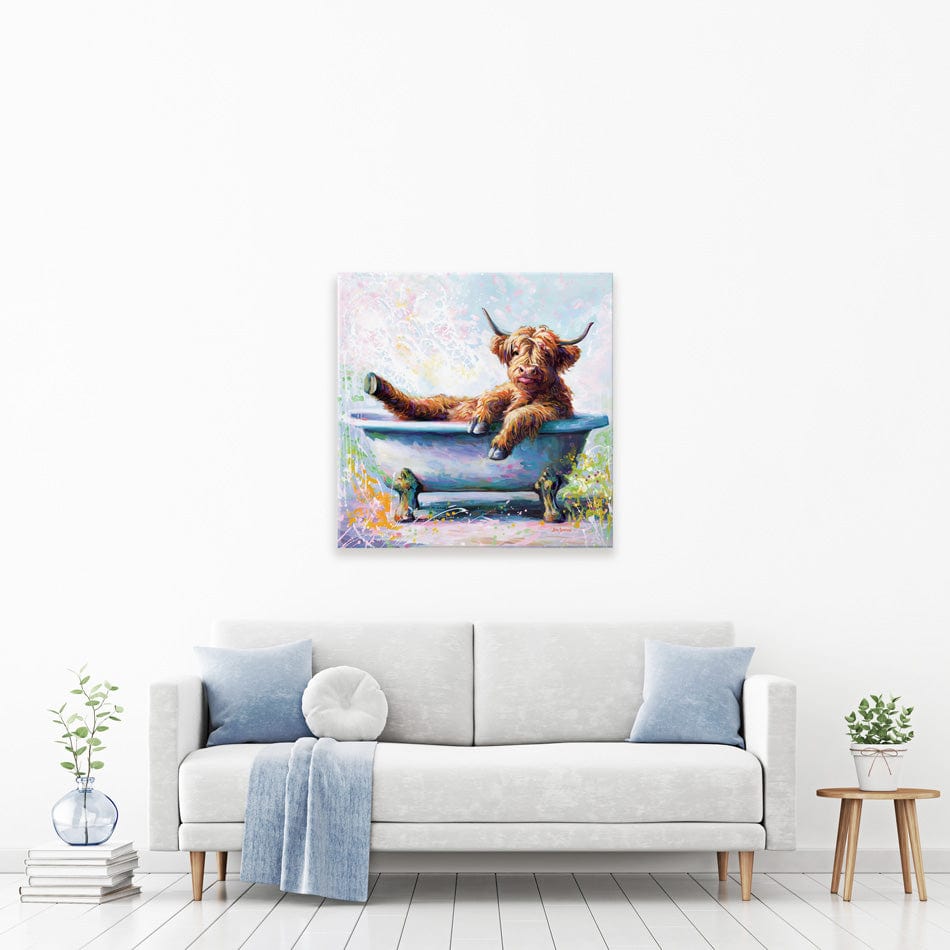 Splish Splash Baby Cow Canvas Print wall art product Leon Devenice