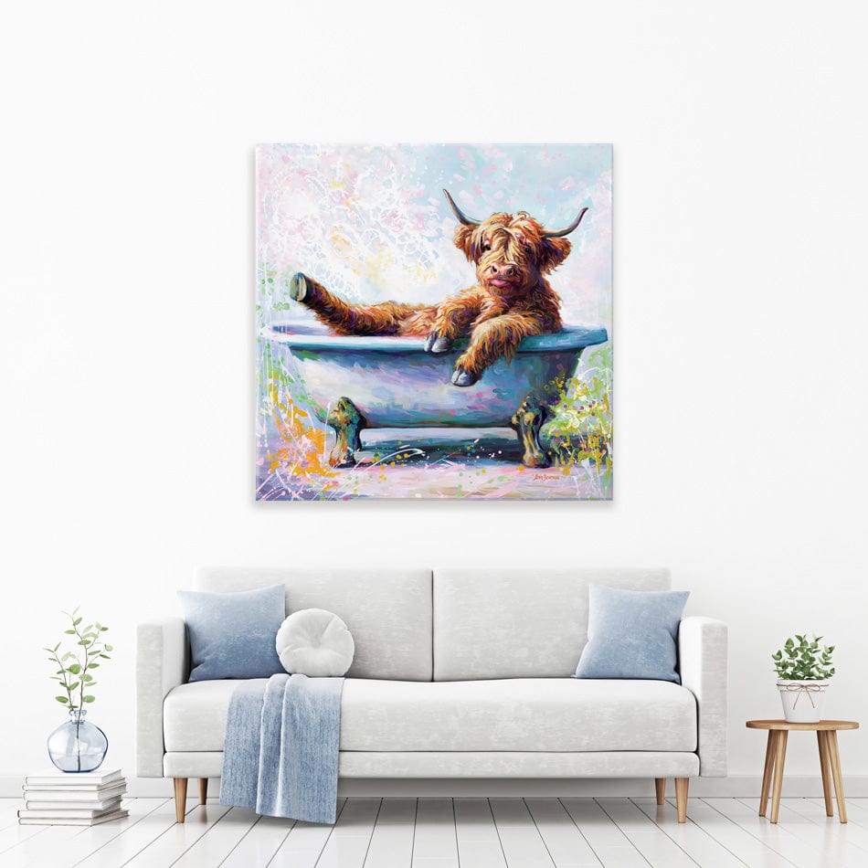Splish Splash Baby Cow Canvas Print wall art product Leon Devenice
