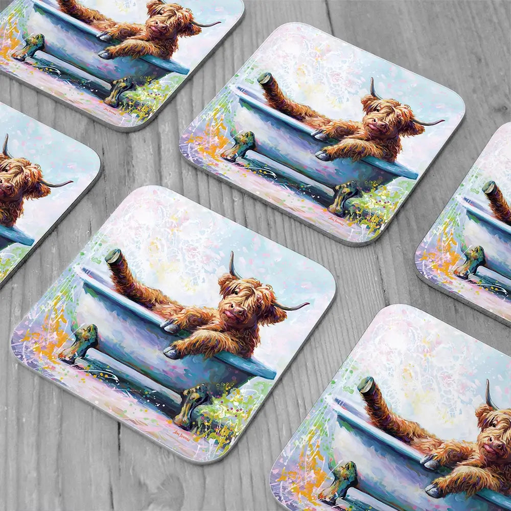 Splish Splash Baby Cow Coaster Set Rainbow Soul Tree Coaster Set | Rainbow Soul Tree Art Coasters wall art product Leon Devenice
