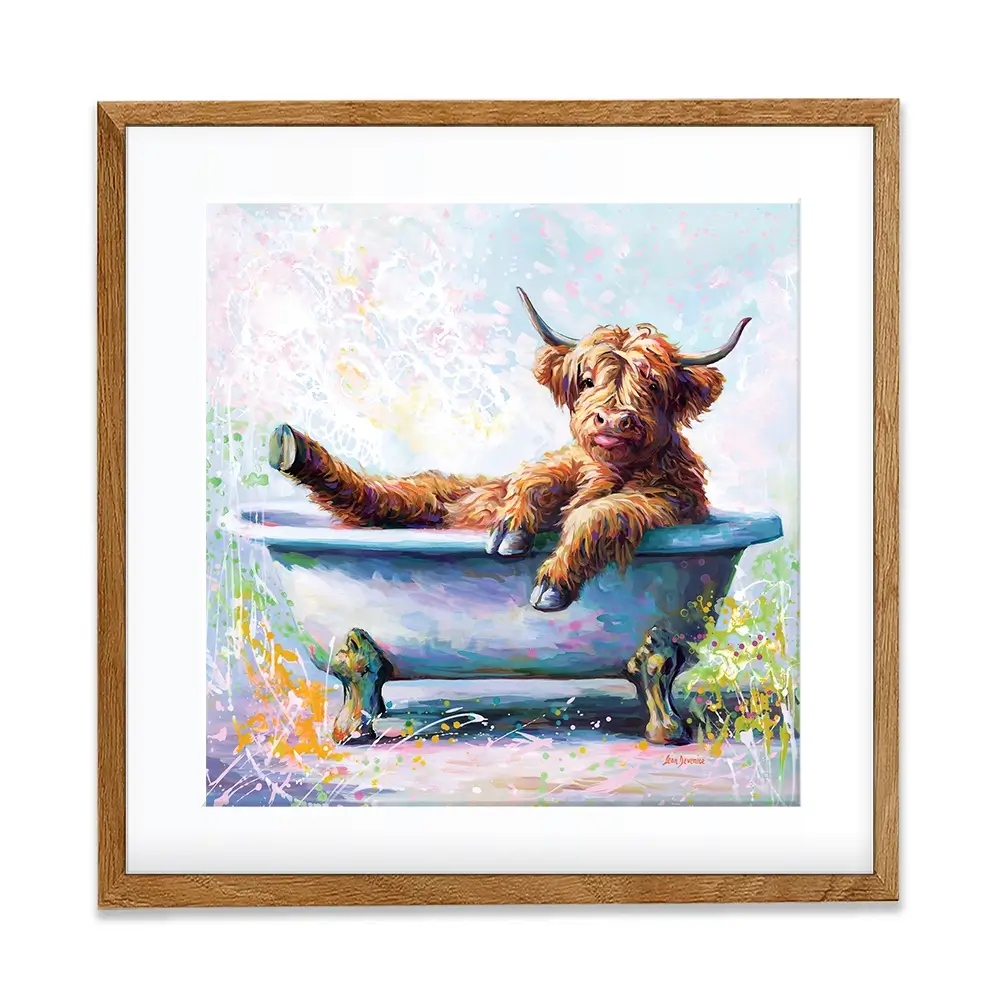 Splish Splash Baby Cow Framed Art Print Splish Splash Baby Cow Framed Art Print wall art product Leon Devenice