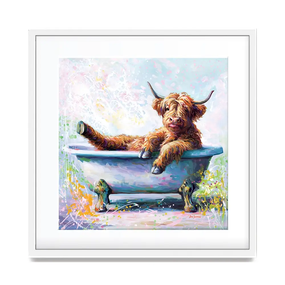 Splish Splash Baby Cow Framed Art Print Splish Splash Baby Cow Framed Art Print wall art product Leon Devenice