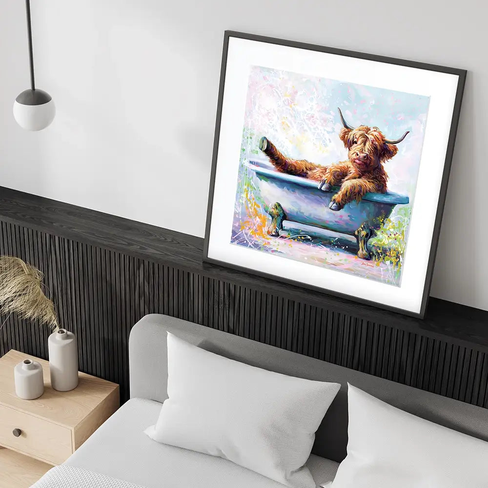 Splish Splash Baby Cow Framed Art Print Splish Splash Baby Cow Framed Art Print wall art product Leon Devenice