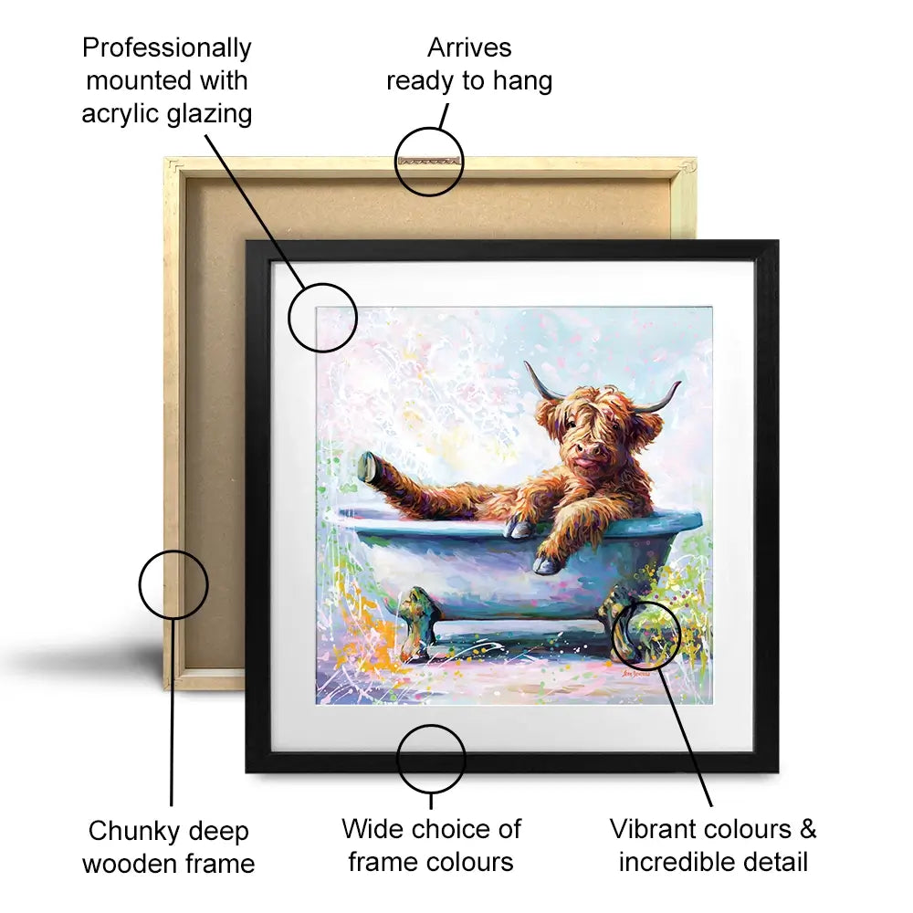 Splish Splash Baby Cow Framed Art Print Splish Splash Baby Cow Framed Art Print wall art product Leon Devenice
