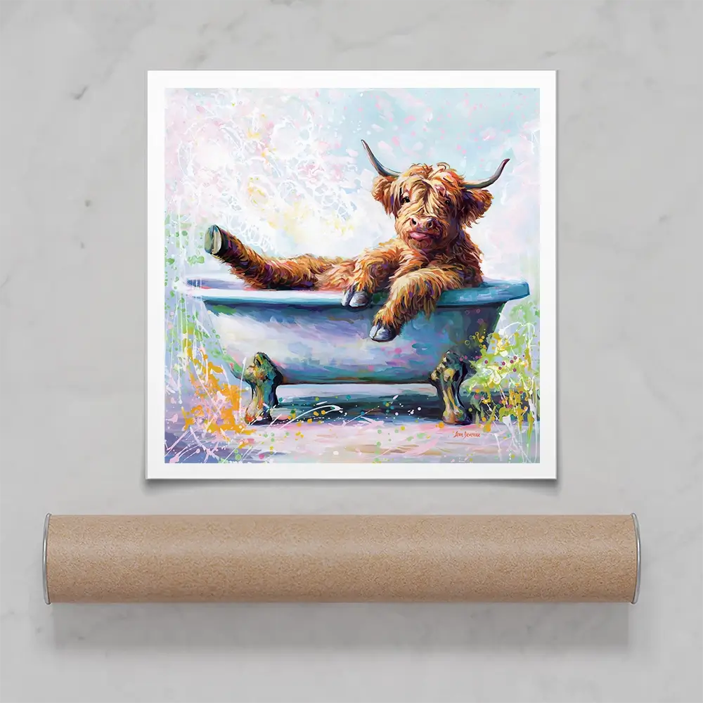 Splish Splash Baby Cow Square Art Print Splish Splash Baby Cow Square Art Print wall art product Leon Devenice