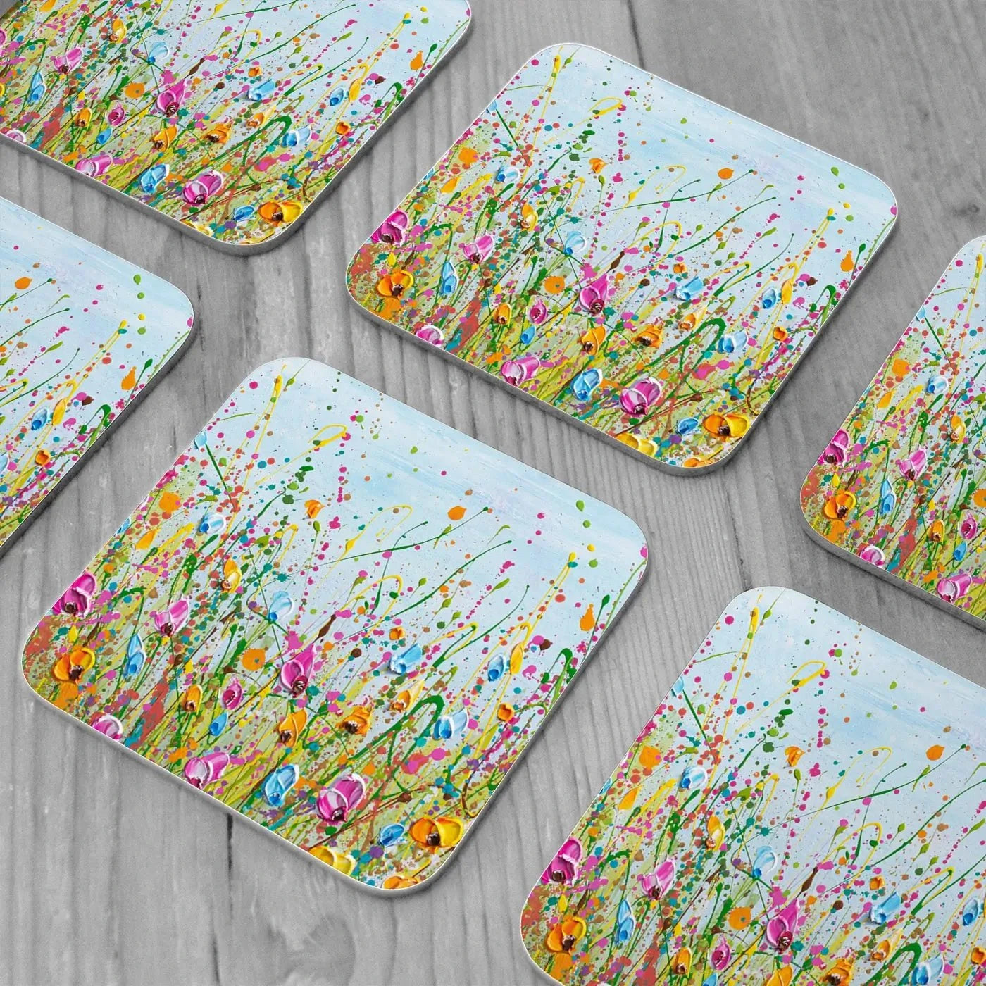 Spring Meadow Coaster Set Rainbow Soul Tree Coaster Set | Rainbow Soul Tree Art Coasters wall art product Olga Tkachyk