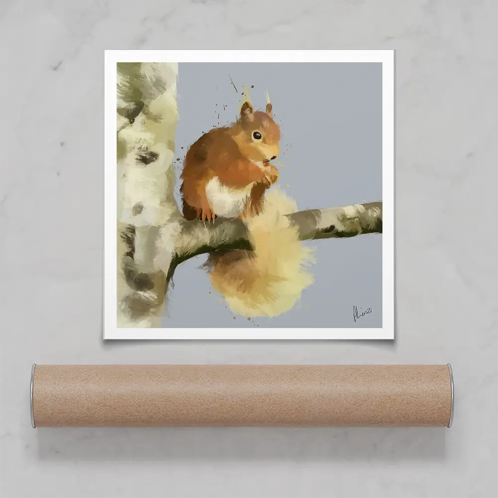 Squirrel On A Branch Square Art Print Squirrel On A Branch Square Art Print wall art product Aimee Linzi