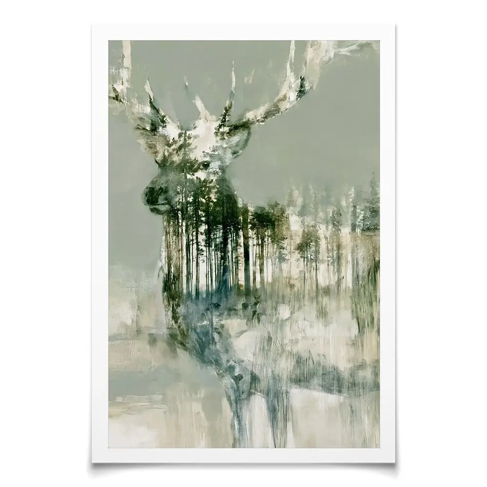 Stag And Pine Woods Art Print Stag And Pine Woods Art Print wall art product Chromatic Storm Studio