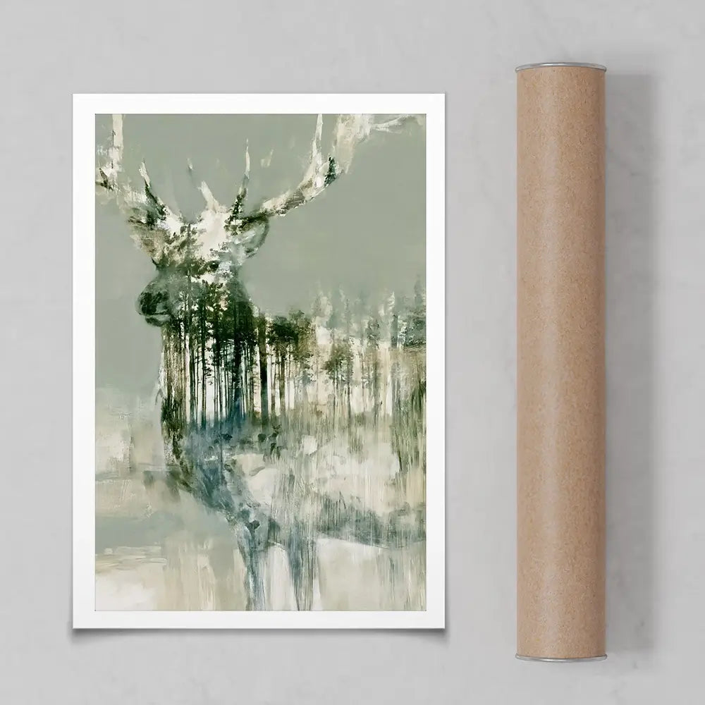 Stag And Pine Woods Art Print Stag And Pine Woods Art Print wall art product Chromatic Storm Studio