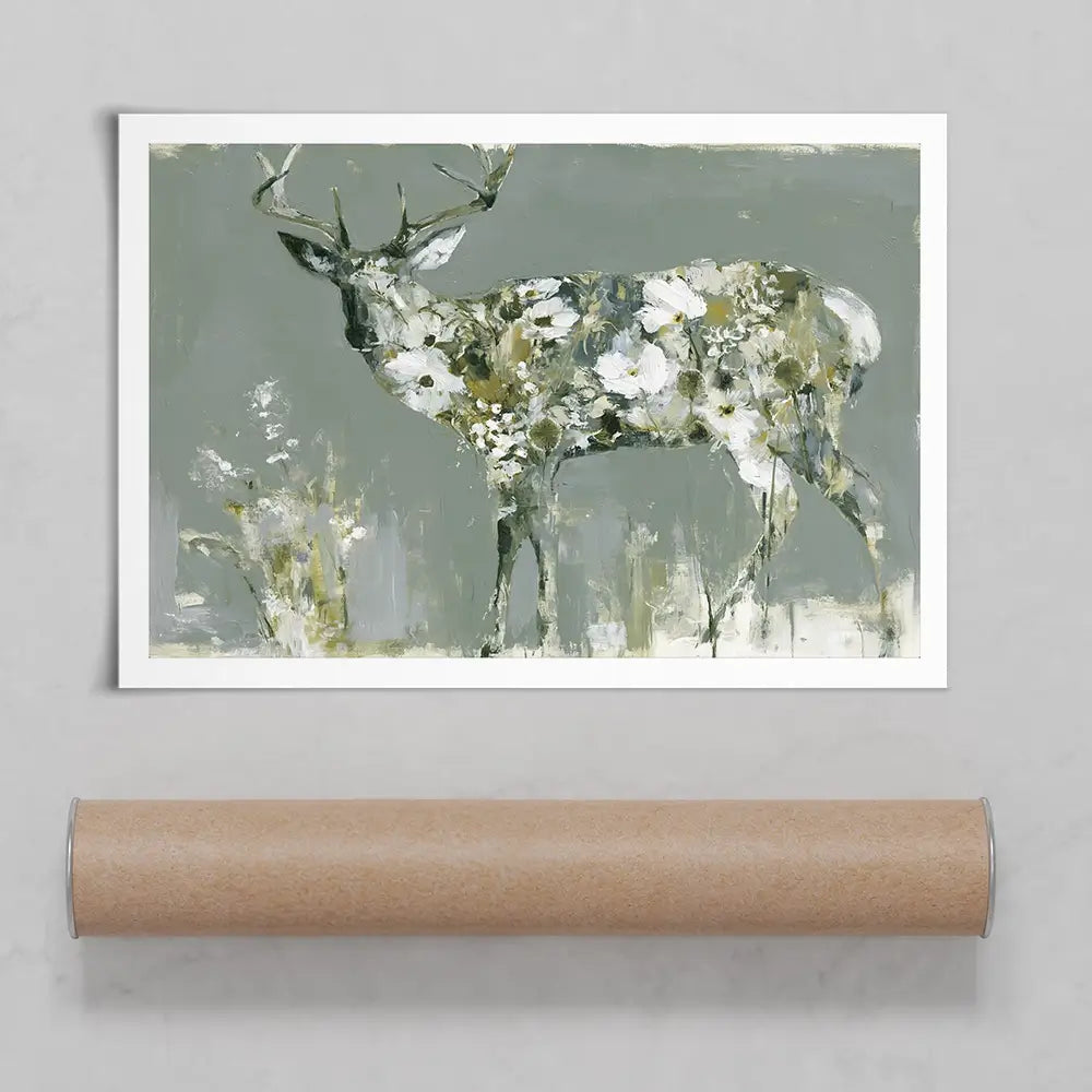 Stag Of White Cosmos Art Print Stag Of White Cosmos Art Print wall art product Chromatic Storm Studio