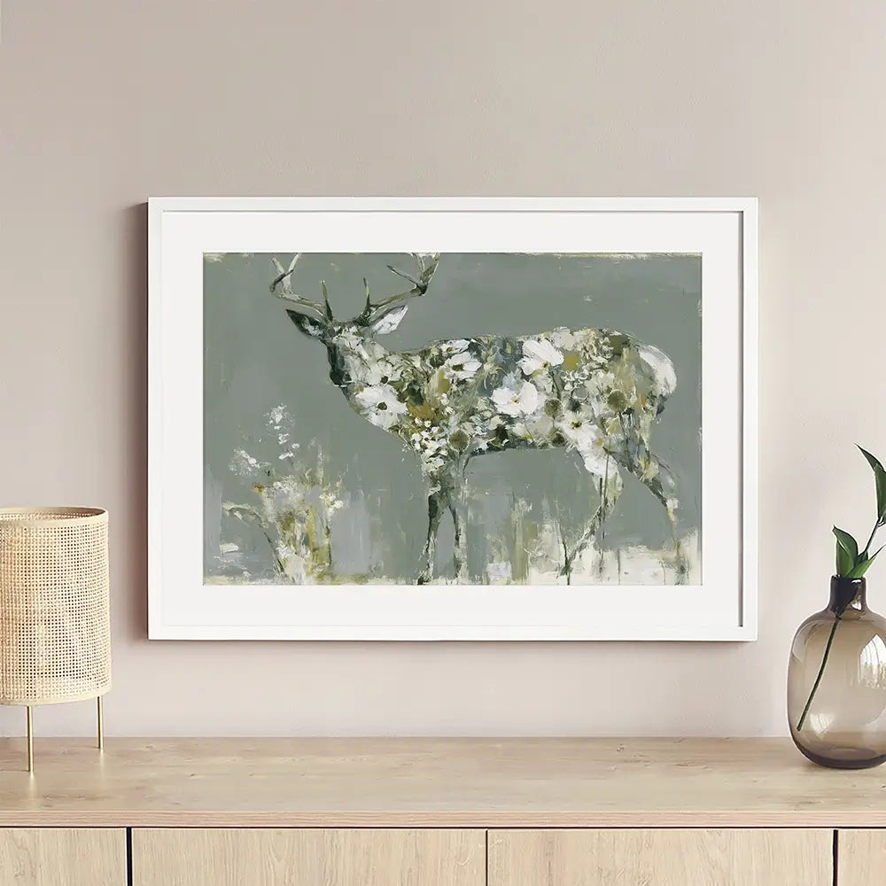 Stag Of White Cosmos Framed Art Print Stag Of White Cosmos Framed Art Print wall art product Chromatic Storm Studio