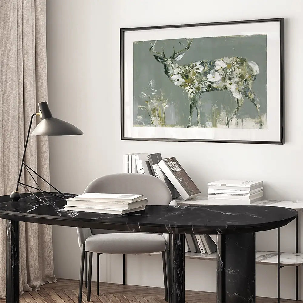 Stag Of White Cosmos Framed Art Print Stag Of White Cosmos Framed Art Print wall art product Chromatic Storm Studio