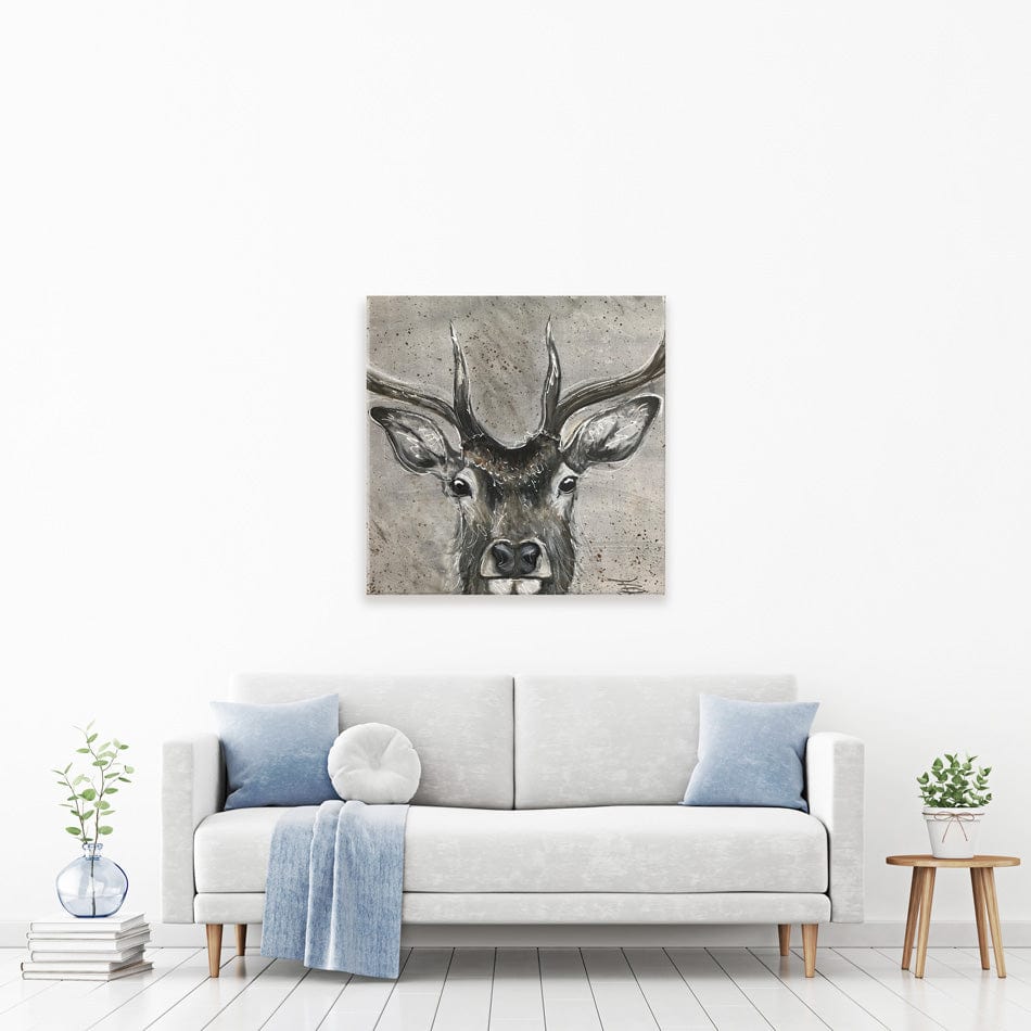 Stag Splash Square Canvas Print wall art product Jane Brookshaw