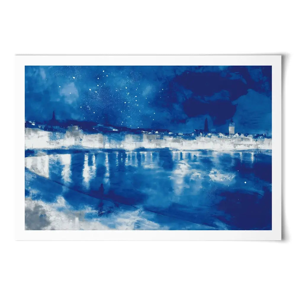 Starry Night City Waterfront Art Print Starry Night City Waterfront Art Print wall art product Chromatic Storm Studio